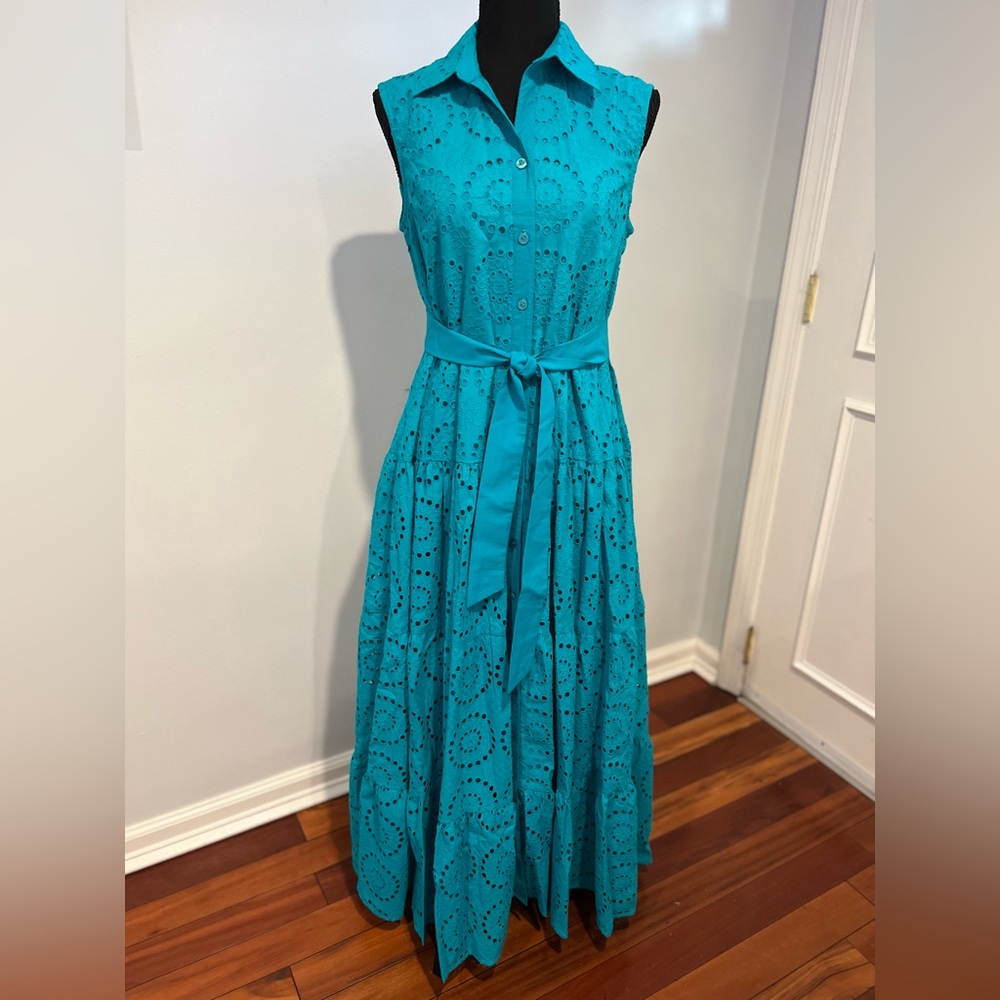 NWOT Lilly Pulitzer ❤️🔥SAMPLE❤️🔥Maxi Teal Sleeveless Eyelet Dress 10 - Picture 5 of 17